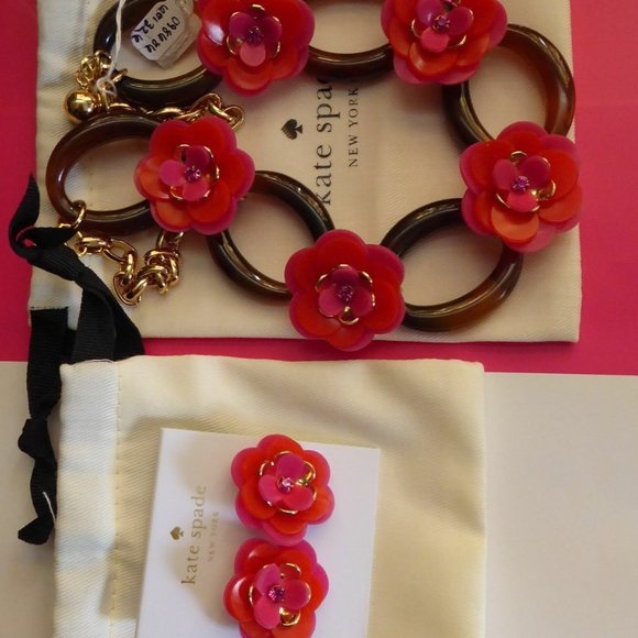 New Kate Spade Rosy Posies Demi Parure statement Necklace Stud Earrings $206 - Picture 1 of 5